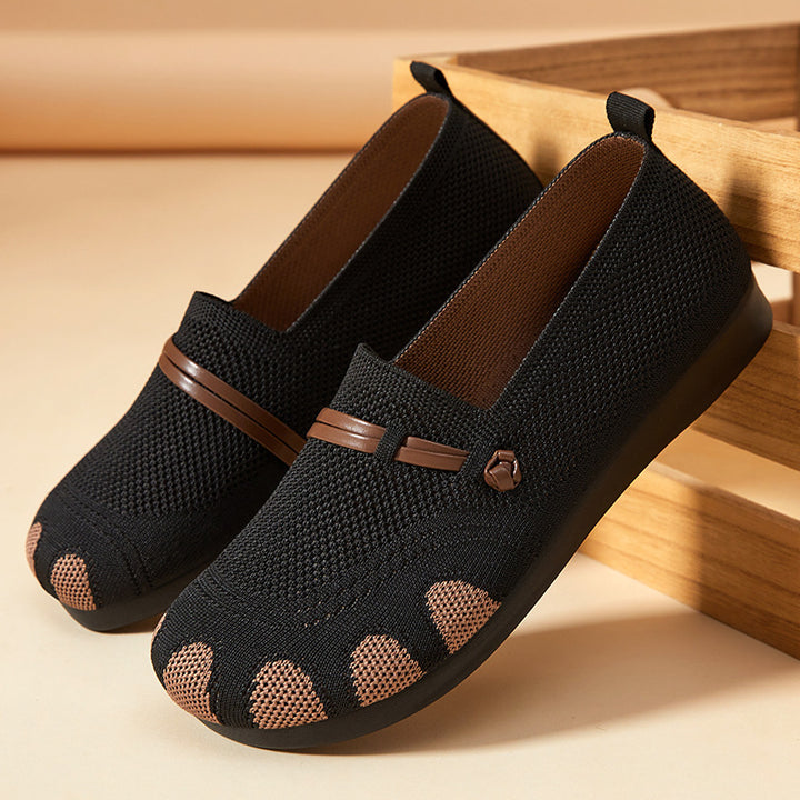 Damen nan gestrickter Komfort-Slipper mit Zehenoptik, elastischem Einstieg und stoßdämpfender EVA-Sohle Drune