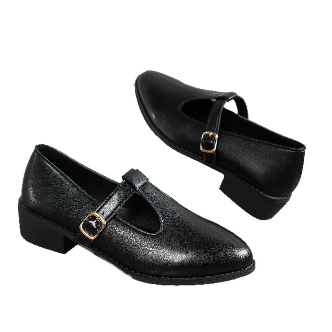 Damen Lack-Mary-Jane-Ballerinas mit spitzer Kappe, verstellbarem Riemen und kleinem Blockabsatz Drune