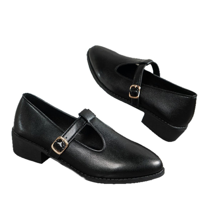Damen Lack-Mary-Jane-Ballerinas mit spitzer Kappe, verstellbarem Riemen und kleinem Blockabsatz Drune