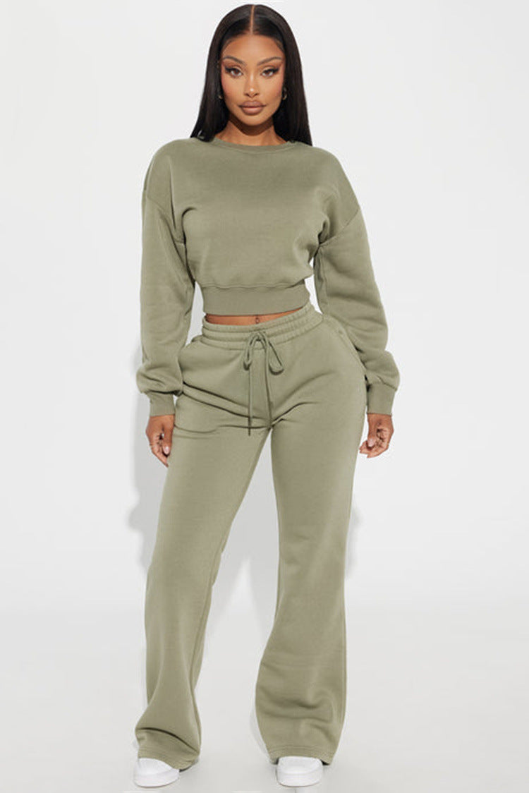 Damen cropped Sweatshirt mit überschnittenen Schultern und breitem Saum Drune
