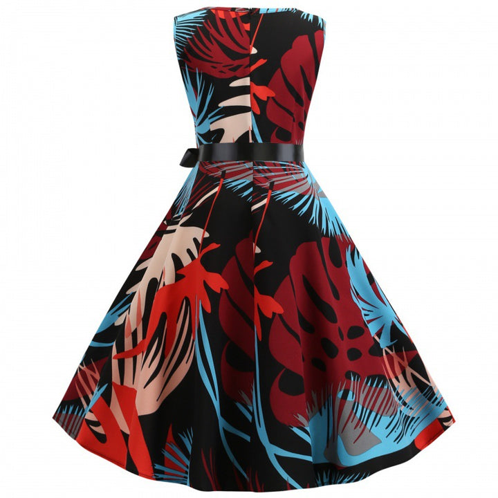 Damen Swingkleid mit floralem Design und Taillengürtel Drune