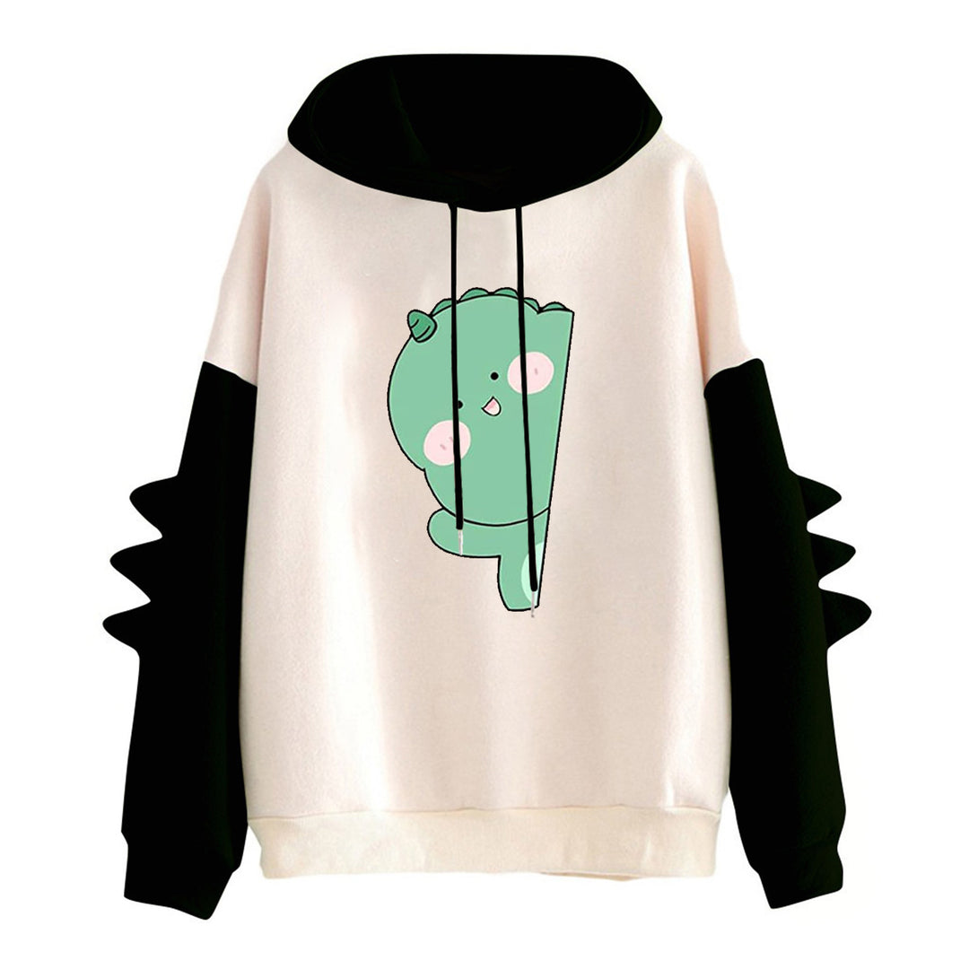 Damen nan weiter Kapuzenpullover mit dreidimensionalen Rückenstacheln und niedlichem Dino-Print Drune