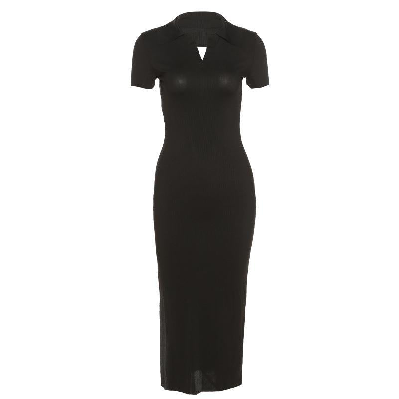 Damen figurbetontes Midi-Kleid mit V-Ausschnitt Drune