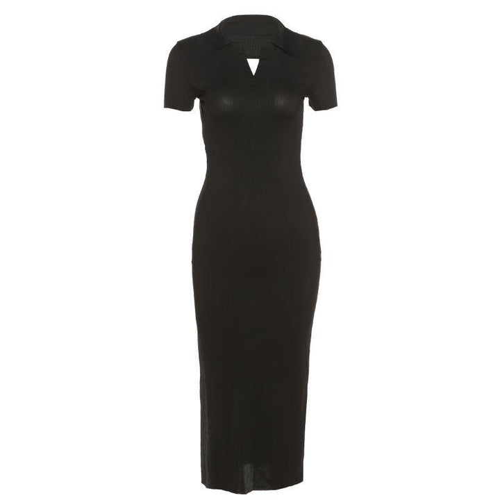 Damen figurbetontes Midi-Kleid mit V-Ausschnitt Drune