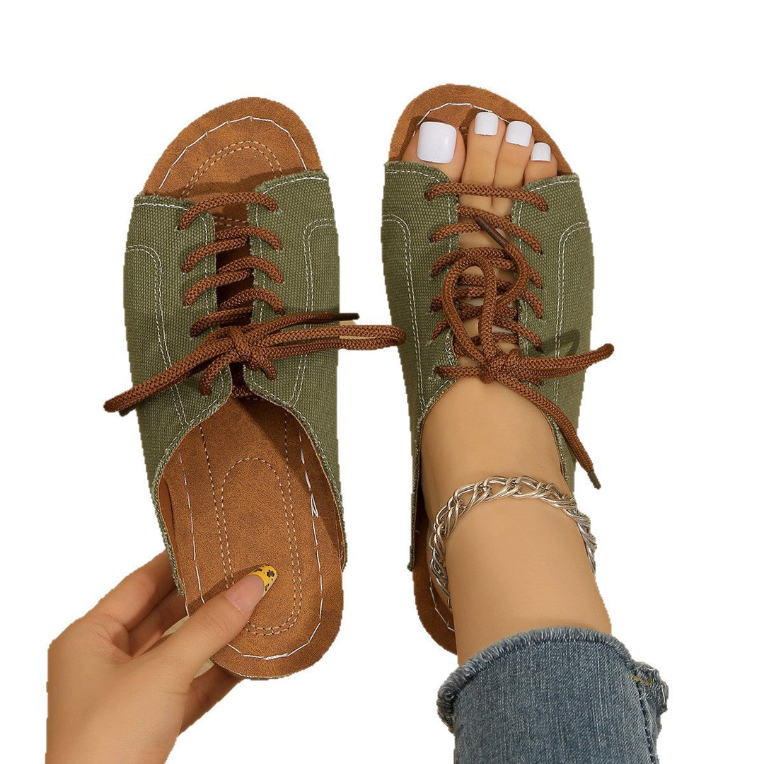 Damen bequeme Freizeit-Sandalen mit Schnürung und atmungsaktiver Textiloberfläche Drune