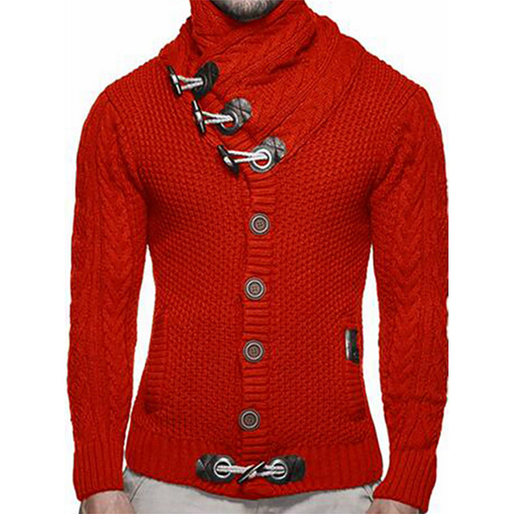 Herren nan grobgestrickter Cardigan mit Schalkragen, Knebelverschlüssen und Zopfmusterärmeln Drune