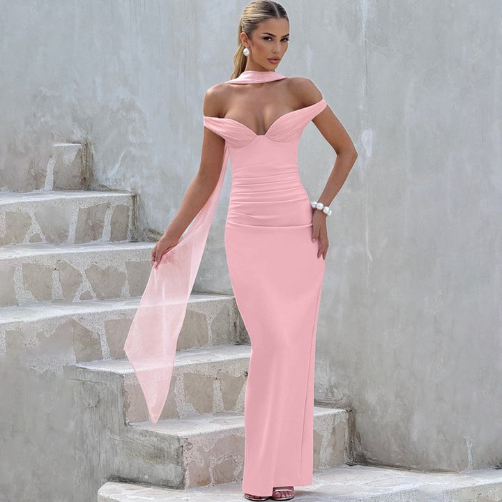 Damen Elegantes Abendkleid mit schulterfreier Drapierung Drune