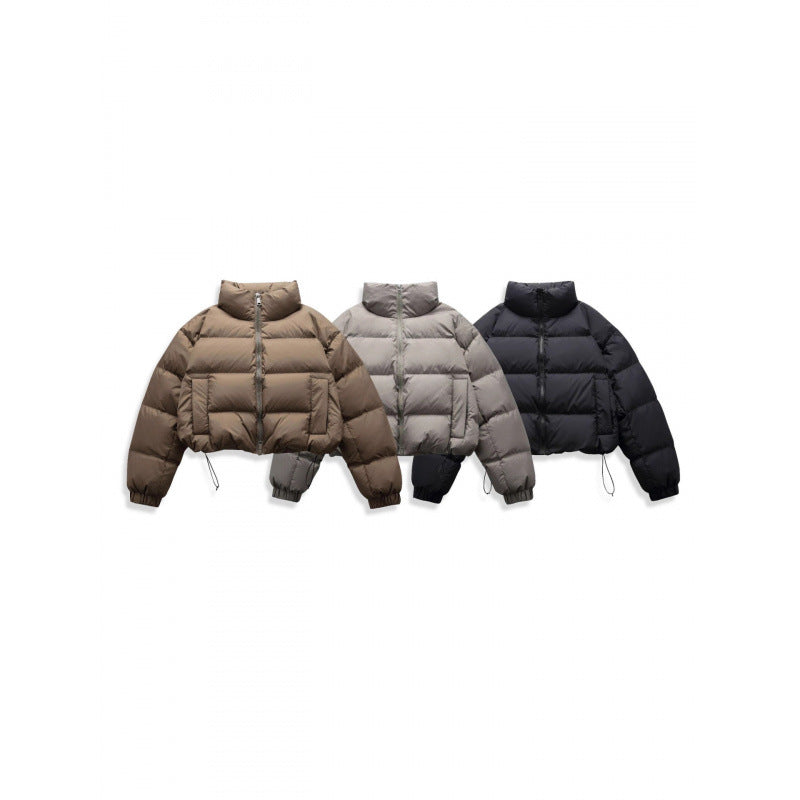 Damen Kurz geschnittene gesteppte Winterjacke im Cropped‑Style mit hohem Stehkragen Drune