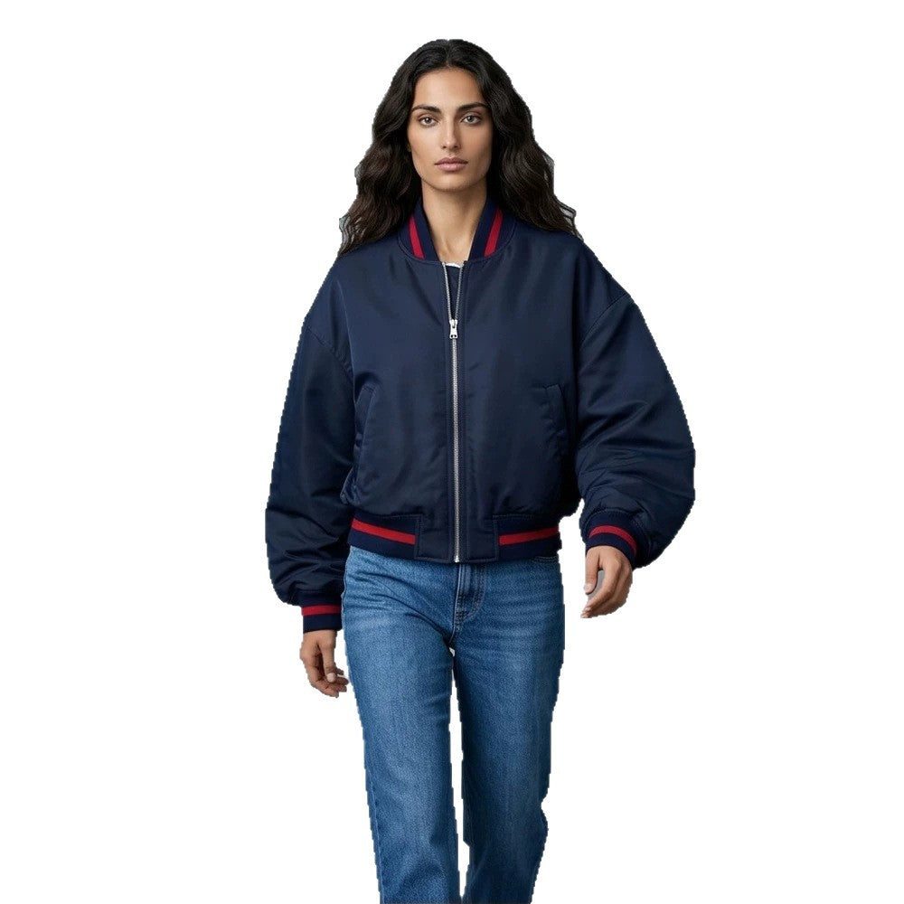 Damen Kurz geschnittene Oversize Bomberjacke mit voluminösen Ärmeln und Rippenbündchen Drune