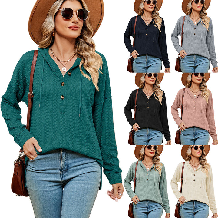 Damen lässiger Pullover mit Knopfdetails und Kapuze Drune
