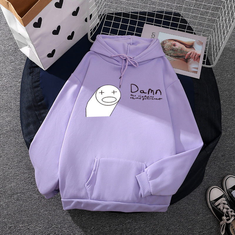 Damen nan Kapuzenpullover mit minimalistischer Grafik, lockerer Oversize-Passform und Kängurutasche Drune