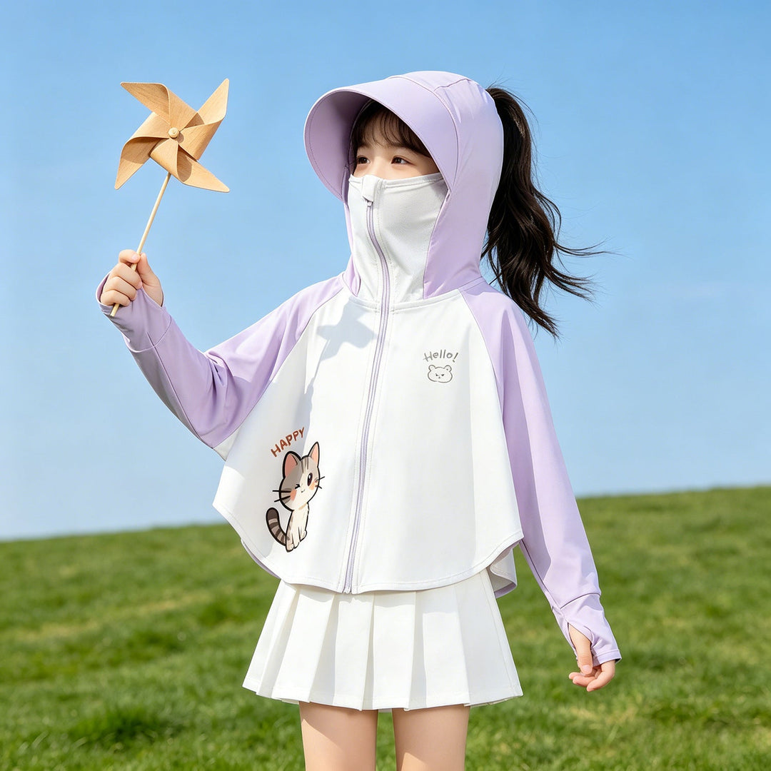 Unisex nan UV-Schutz Kapuzenjacke mit Sonnenschild und integrierter Gesichtsmaske für Kinder  Drune