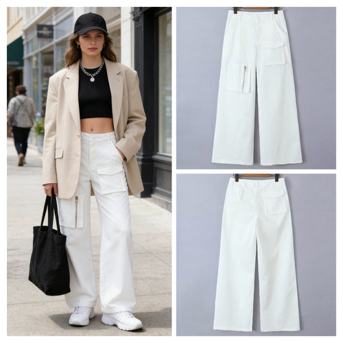 Damen Weite Cargo-Hose mit hoher Taille und Utility-Taschen Drune