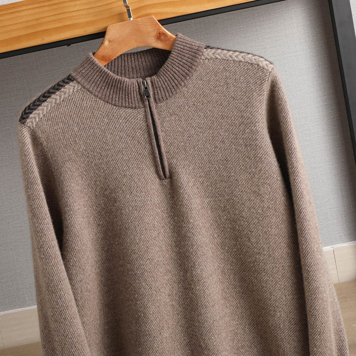 Herren Halbzip-Rollkragenpullover aus Kaschmir-Mix mit feiner Rippkante Drune