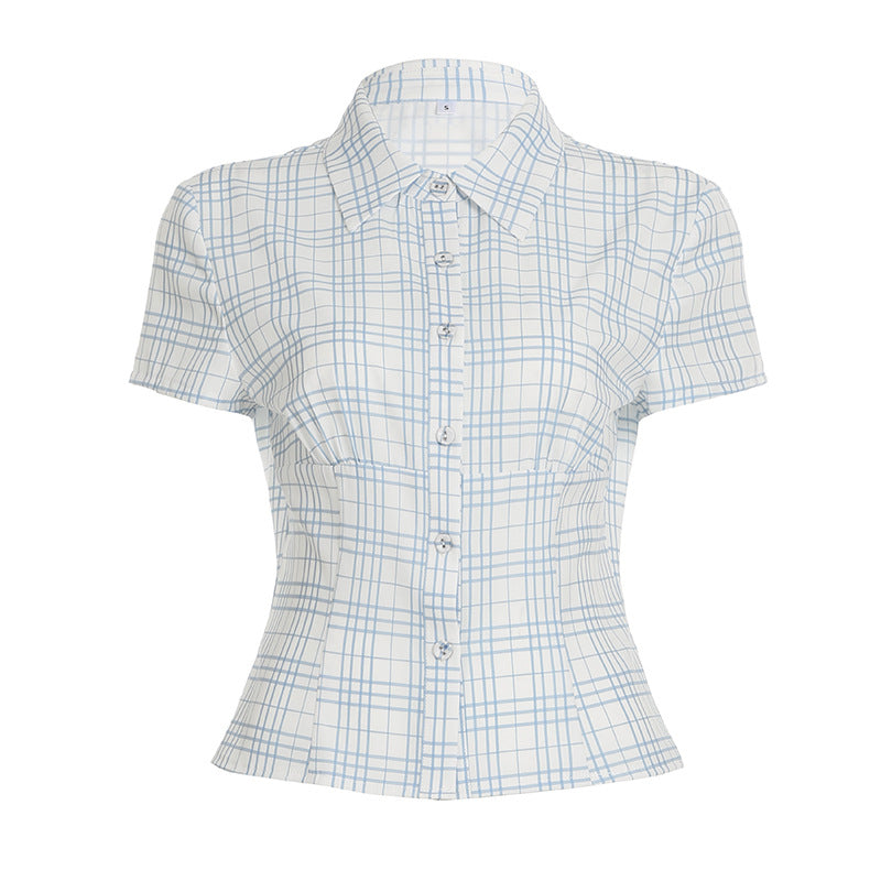 Damen kurzärmliges Hemdblusenshirt mit tailliertem Schnitt und eleganten Raffungen Drune