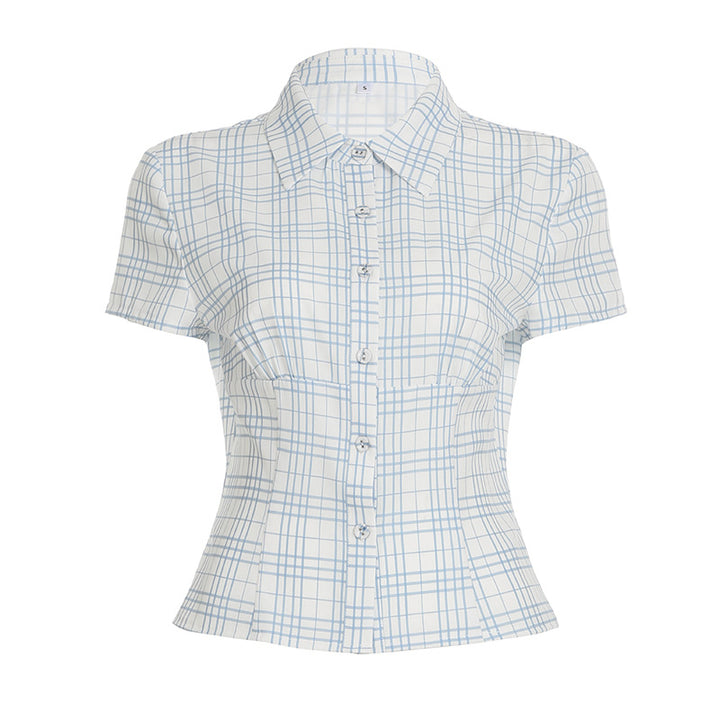 Damen kurzärmliges Hemdblusenshirt mit tailliertem Schnitt und eleganten Raffungen Drune