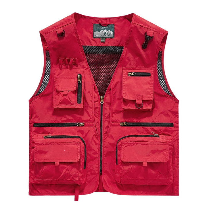 Herren leichte multifunktionale Utility-Anglerweste mit Mesh‑Futter und zahlreichen Reißverschluss‑ und Klappentaschen Drune