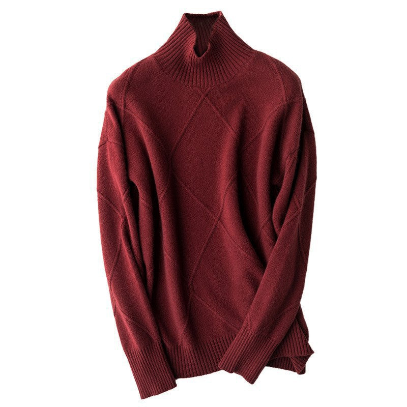 Damen Pullover mit hochgeschlossenem Kragen und strukturiertem Rautenmuster Drune