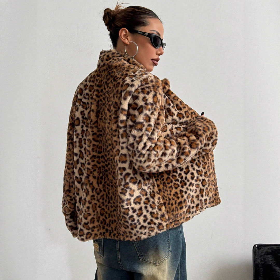 Damen elegante Leopardenmuster Blazerjacke Drune