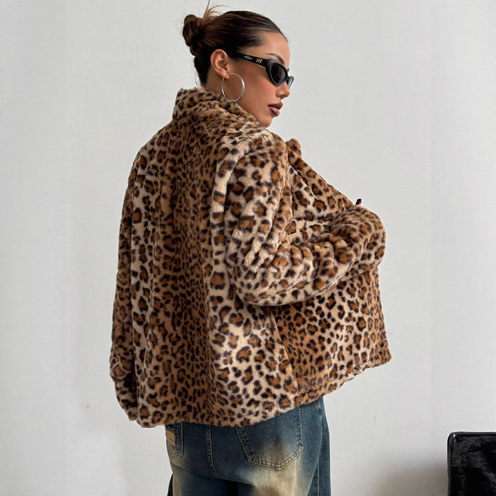 Damen elegante Leopardenmuster Blazerjacke Drune
