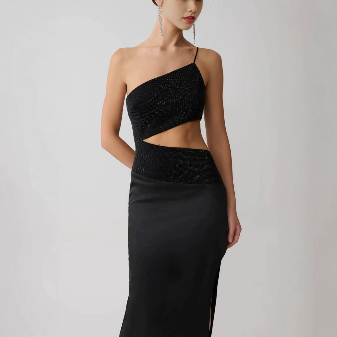 Damen Elegantes Maxikleid mit asymmetrischem Schnitt und raffiniertem Cut-Out Drune