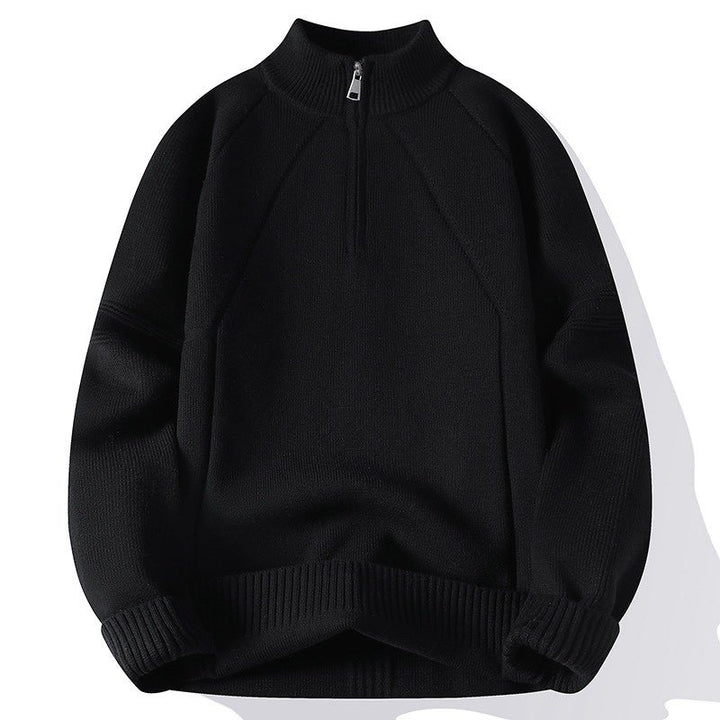 Unisex Oversize-Halbzip-Strickpullover mit Stehkragen und gerippten Bündchen Drune