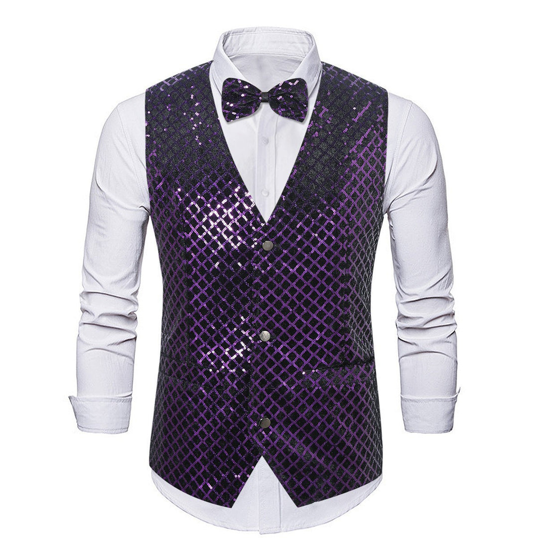Herren eleganter Pailletten-Blazer mit passendem Fliegenverschluss Drune