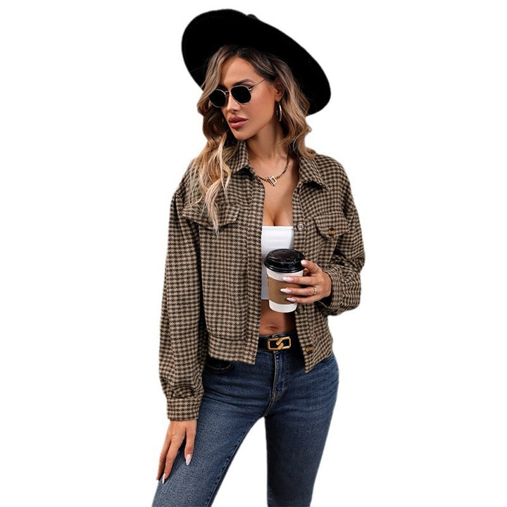 Damen Kurze Oversize‑Shacket mit Hahnentritt‑Muster, Brusttaschen & Knopfleiste Drune