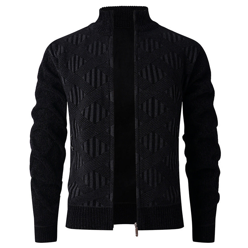 Herren elegante Strickjacke mit strukturiertem Design und hohem Stehkragen Drune