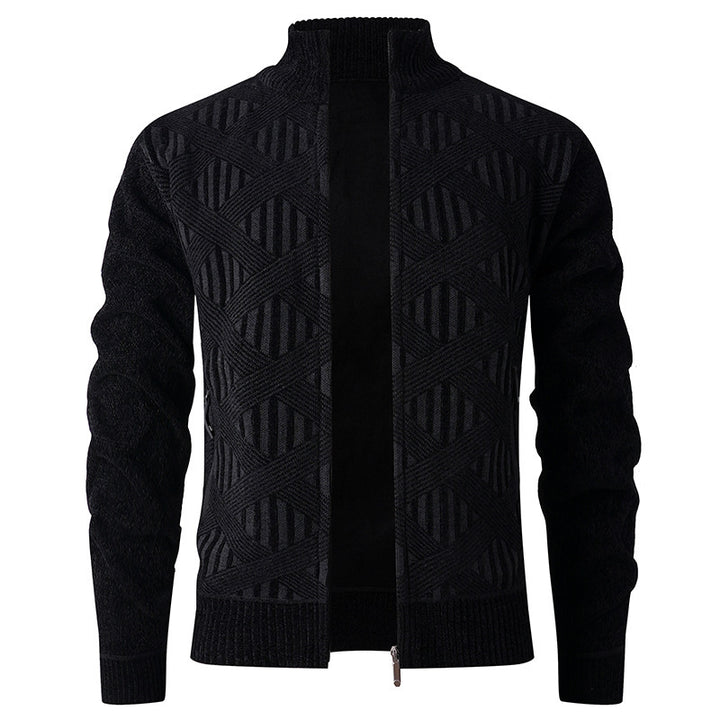 Herren elegante Strickjacke mit strukturiertem Design und hohem Stehkragen Drune