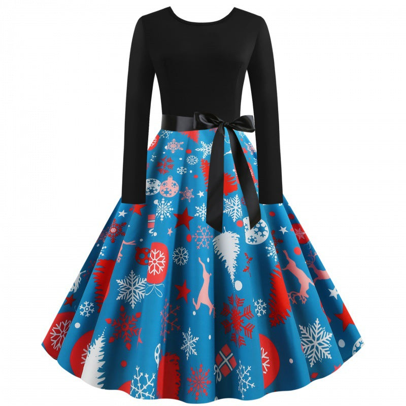 Damen Vintage‑inspirertes Swingkleid mit tailliertem Oberteil, langen Ärmeln und festlichem Tellerrock Drune