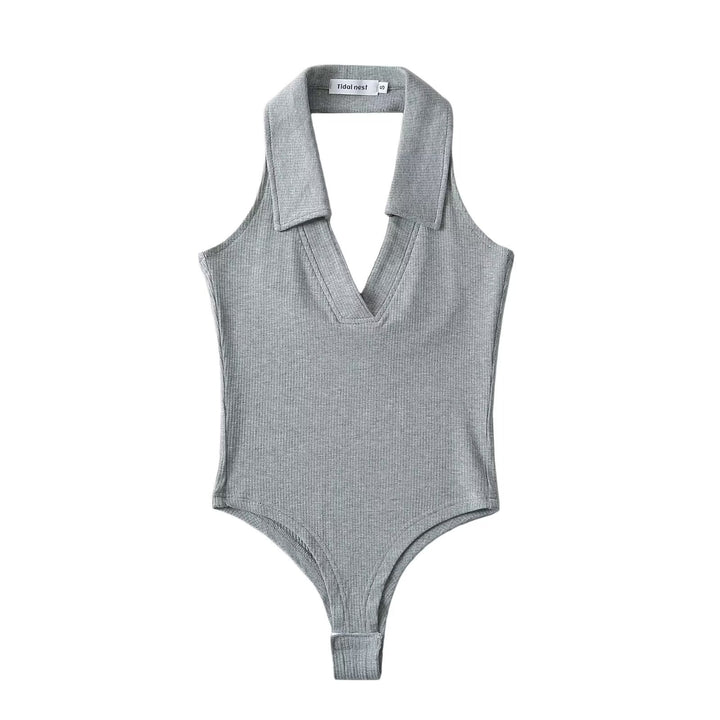 Damen figurbetontes Bodysuit mit modischem Kragen Drune