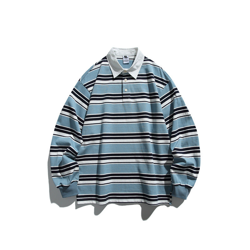 Unisex Gestreiftes Rugby-Polo im Oversize-Cut mit kontrastierendem Hemdkragen Drune