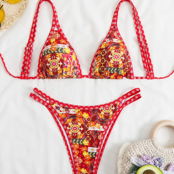 Damen Triangel-Bikini-Set mit lebhaftem Strandmotiv Drune
