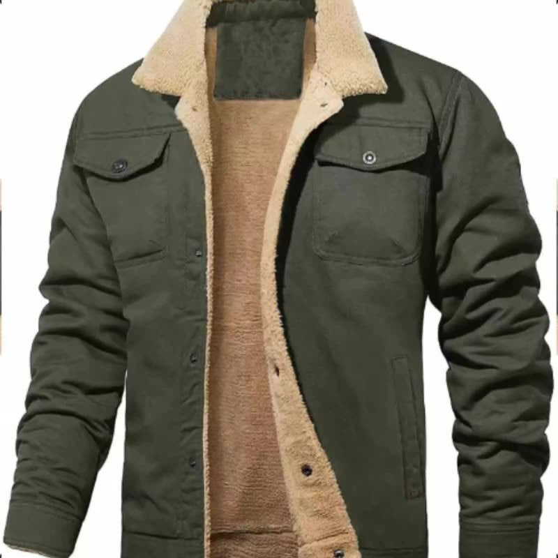Herren nan gefütterte Canvasjacke mit Teddyfell-Innenfutter und Hemdkragen Drune