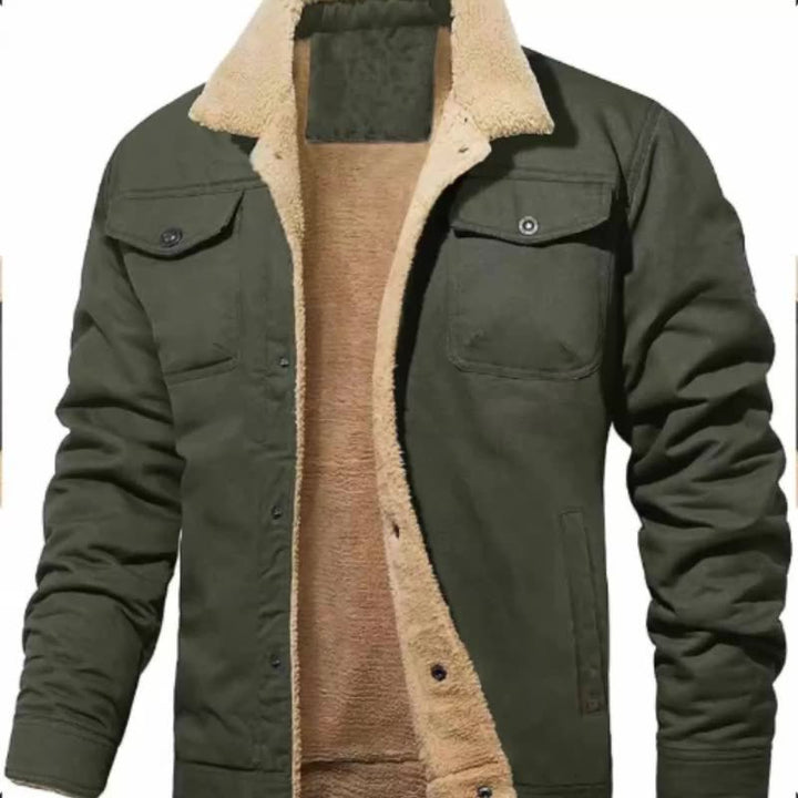 Herren nan gefütterte Canvasjacke mit Teddyfell-Innenfutter und Hemdkragen Drune