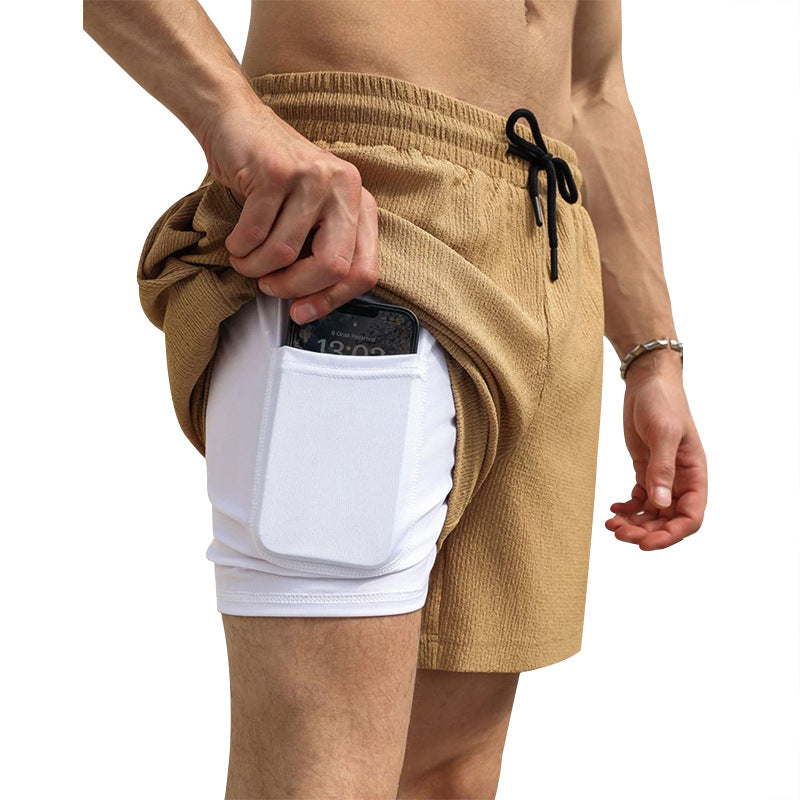 Herren nan zweilagige Schwimmshorts mit innerer Kompressionshose und seitlicher Smartphone-Tasche Drune