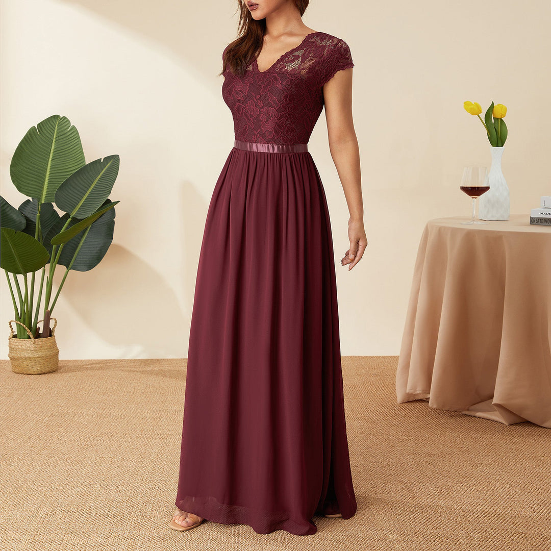 Damen Elegantes Spitzenkleid mit V-Ausschnitt Drune