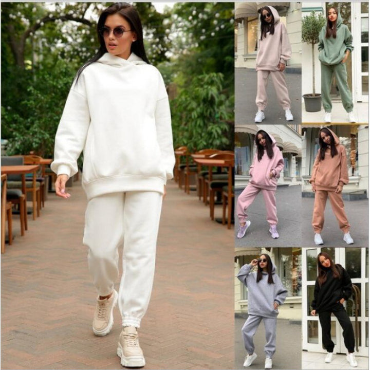 Damen Oversize-Kapuzen-Sweatshirt und Jogginghose Set mit Fleece-Innenseite und elastischen Bündchen Drune