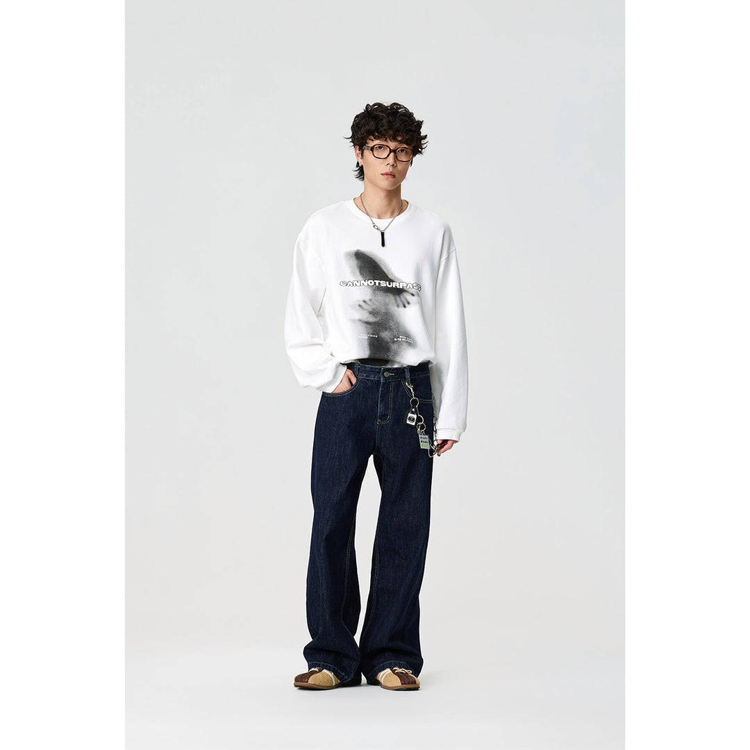 Unisex Oversize-Langarmshirt mit surrealem Photoprint und gerippten Bündchen Drune