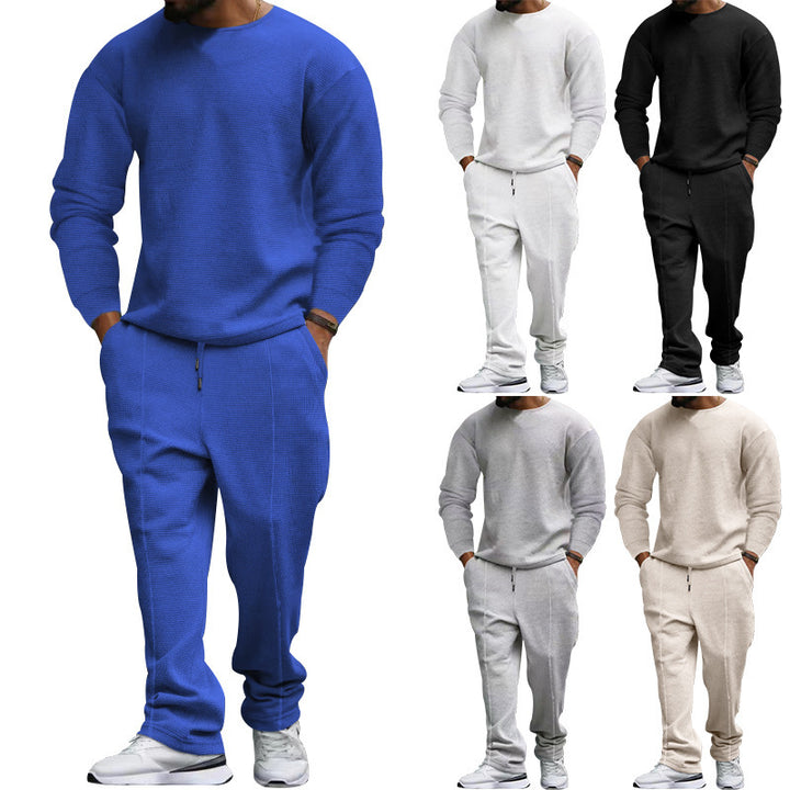 Herren nan strukturiertes Lounge-Set mit Rundhals-Pullover und schmal zulaufender Naht-Jogginghose Drune