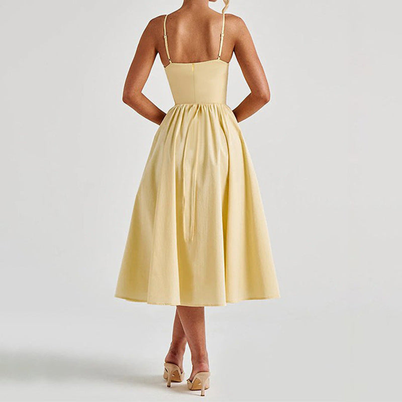 Damen Midikleid mit herzförmigem Ausschnitt und schwingendem Rock Drune