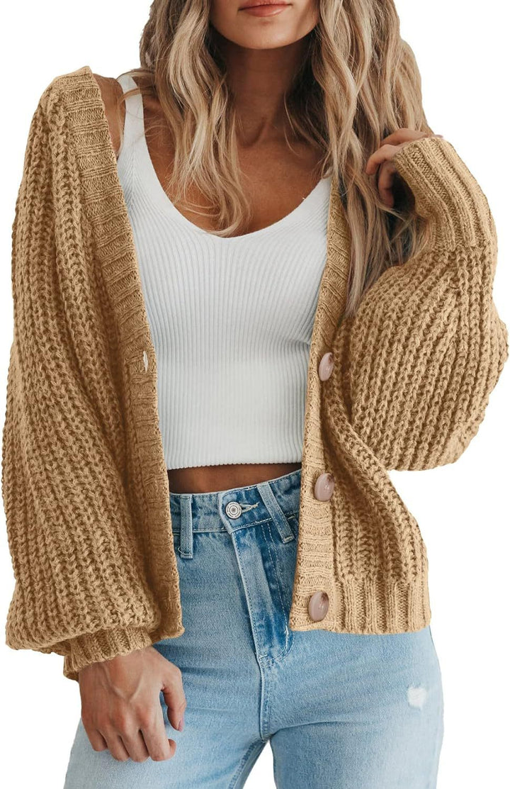Damen Strickjacke mit Ballonärmeln Drune