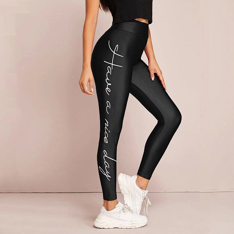 Damen Sportleggings mit inspirierendem Schriftzug und hohem Bund Drune