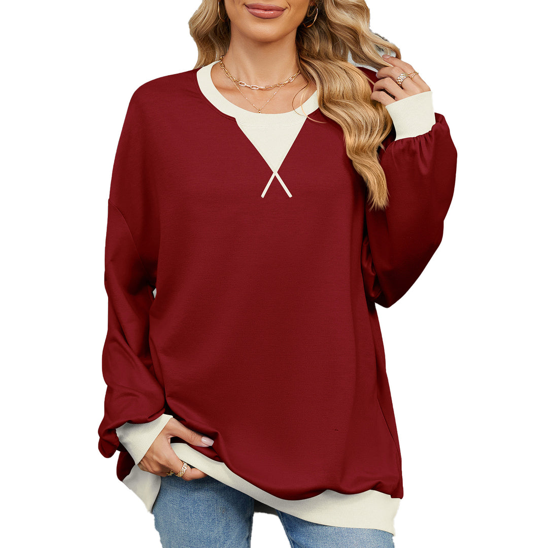 Damen lässiges Oversized Sweatshirt mit modernem V-Ausschnitt und eleganten Ärmelbündchen Drune