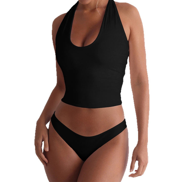 Damen Sportlicher Badeanzug im Crop-Top-Stil mit tiefem V-Ausschnitt Drune