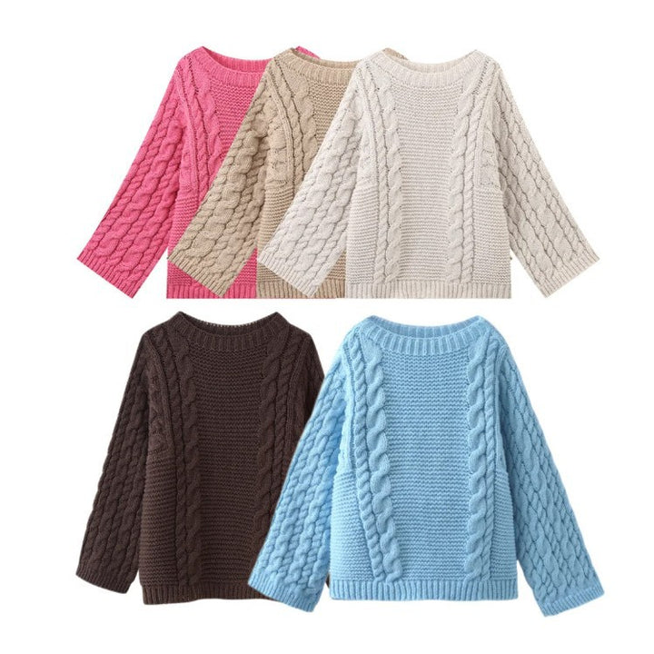 Damen 1800+ Oversize Zopfmuster‑Strickpullover mit weitem Rundhals und Ballonärmeln Drune