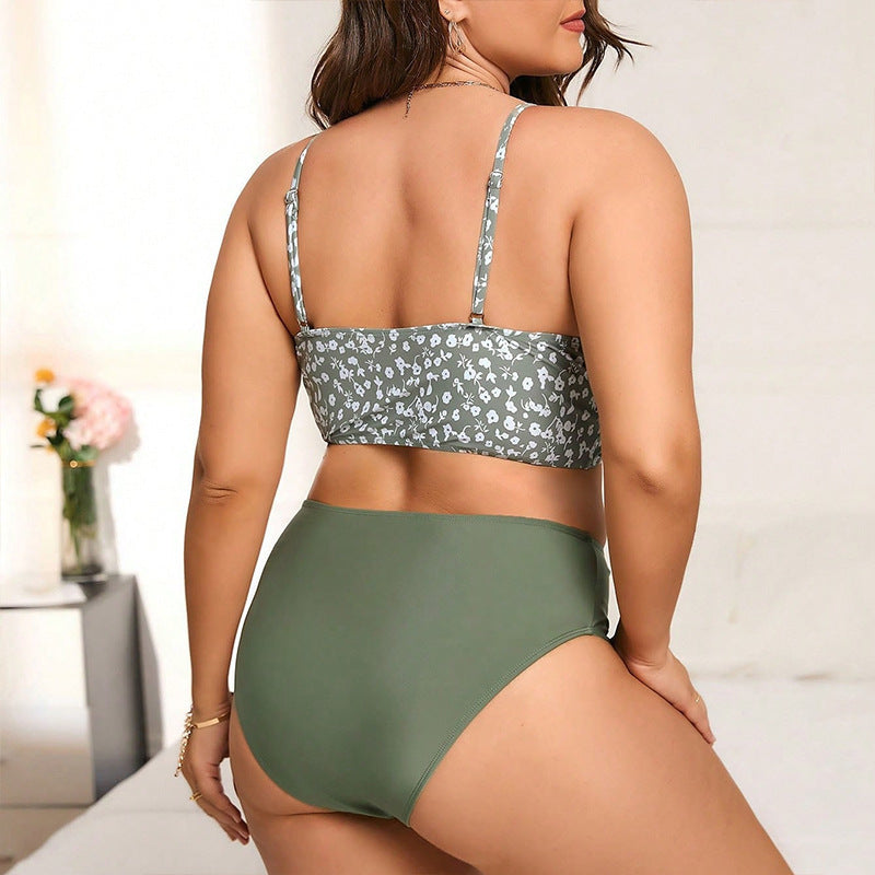 Damen Hochgeschnittener Bikini mit modischem Blumenmuster Drune