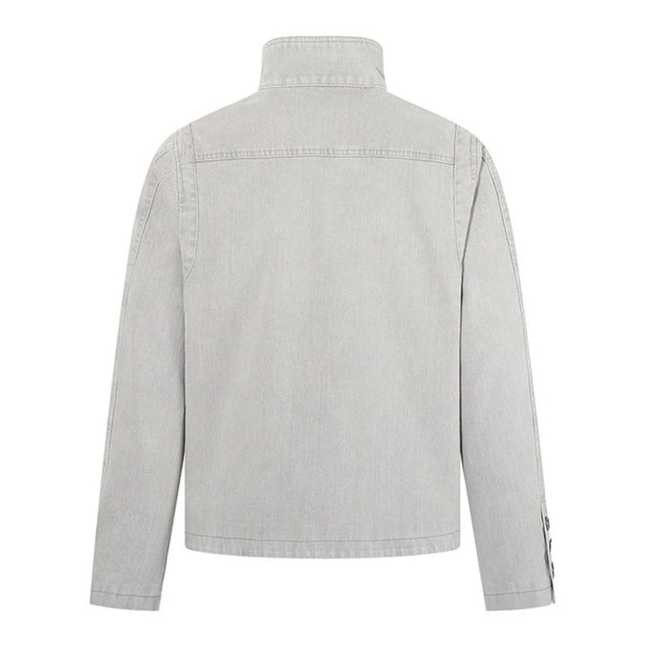 Herren asymmetrische Jeansjacke mit Stehkragen und zweireihiger Druckknopfleiste Drune