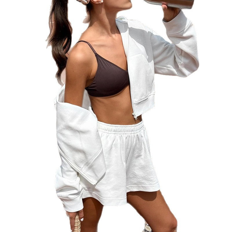 Damen Sportliches Lounge-Set mit cropped Jacke und Shorts Drune